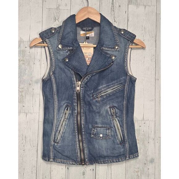 RARE Perfecto By Schott Joplin Jacket Denim Motorcycle Vest NWT Defect Read - Picture 1 of 9